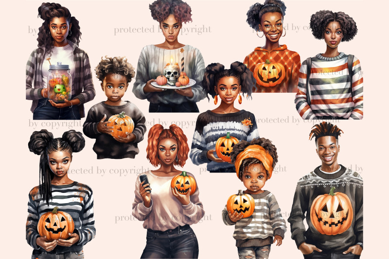 halloween-illustrations-bundle-autumn-black-girl-clipart