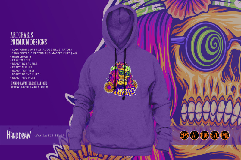 trippy-skull-dressing-bohemian-style-hippie-illustrations