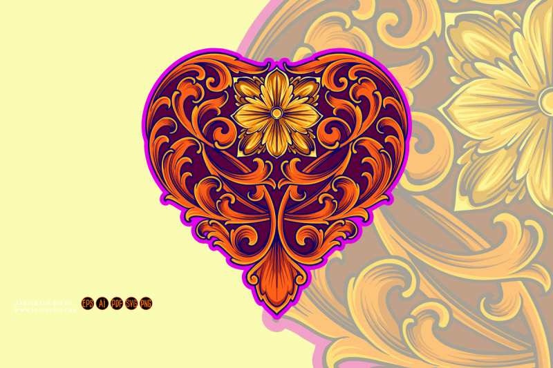 classic-engraved-petal-ornament-heart-shaped-illustrations