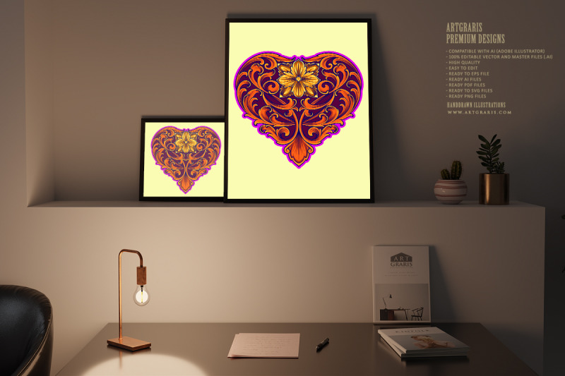 classic-engraved-petal-ornament-heart-shaped-illustrations