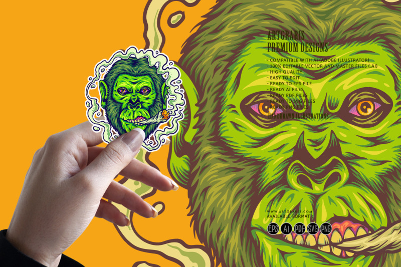 gorilla-king-puffs-weed-joint-cannabis-strains-illustrations