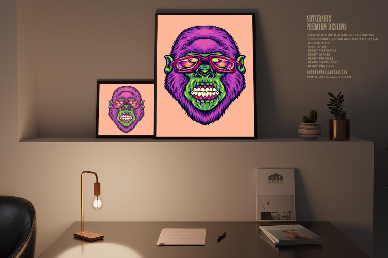 gorilla-head-sporting-sunglasses-eye-catching-illustrations