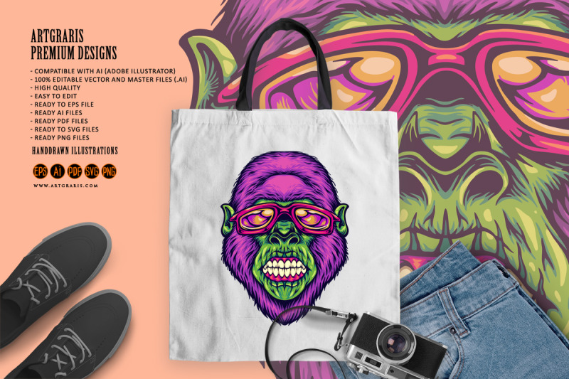 gorilla-head-sporting-sunglasses-eye-catching-illustrations