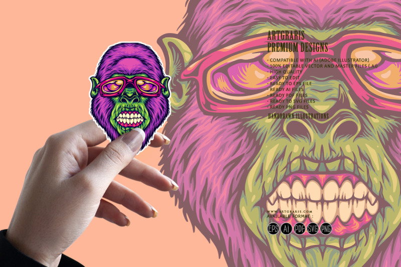 gorilla-head-sporting-sunglasses-eye-catching-illustrations