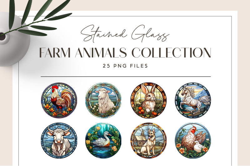 stained-glass-farm-animals-collection