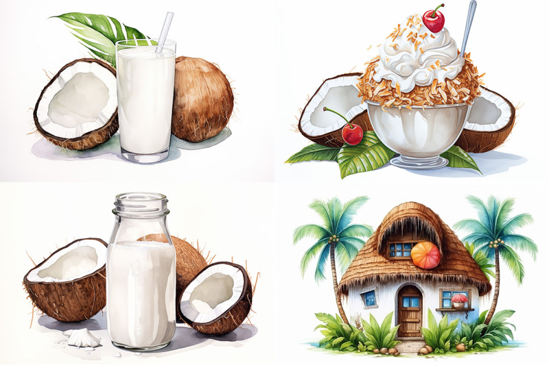 coconut-fruit-watercolor-collection