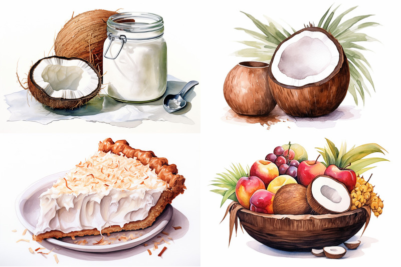 coconut-fruit-watercolor-collection