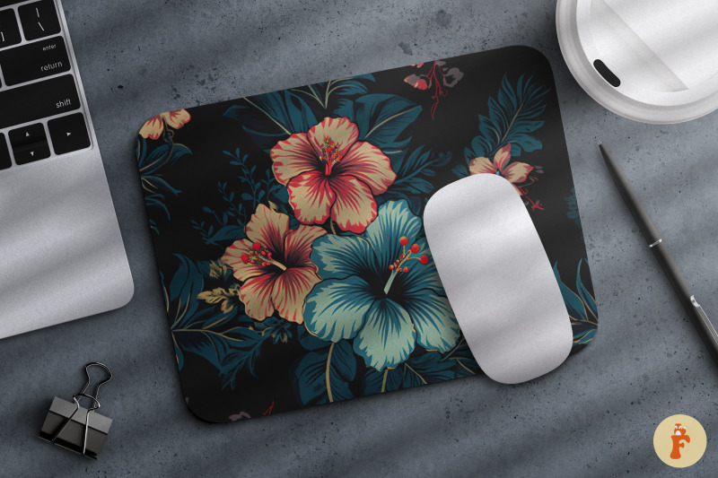 hawaiian-blue-floral-mouse-pad