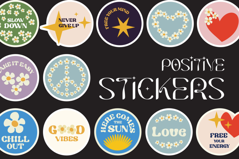 positive-stickers-groovy-retro-style-set