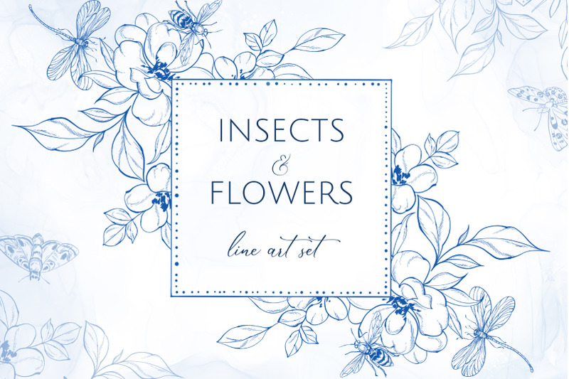 insects-amp-flowers-line-art-set