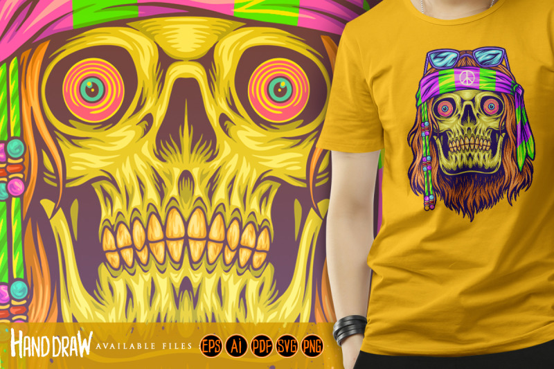 psychedelic-hippie-skull-bohemian-flower-power