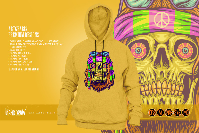 psychedelic-hippie-skull-bohemian-flower-power