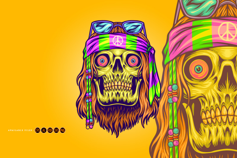 psychedelic-hippie-skull-bohemian-flower-power