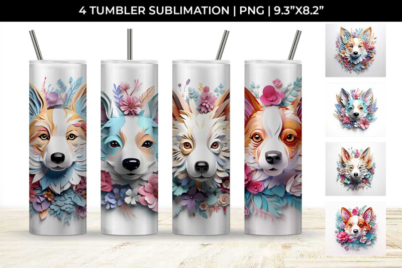 3d-floral-fantasy-corgi-tumbler-wrap-sublimation-png-bundle