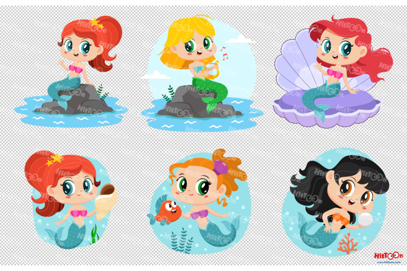 cute-little-mermaid-girls-flat-design-illustrations-1