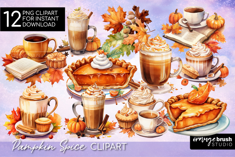 pumpkin-spice-clipart-watercolor-autumn-sublimation-bundle