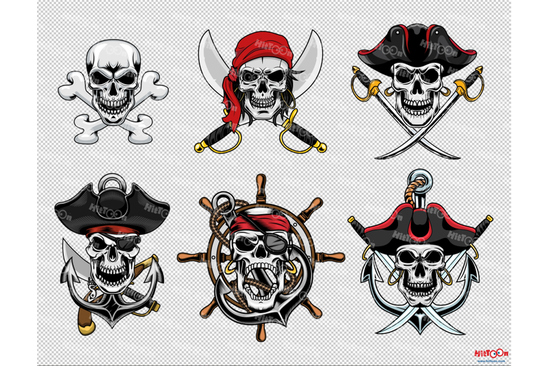 pirates-skull-mascot-design-clip-art-vector-illustrations