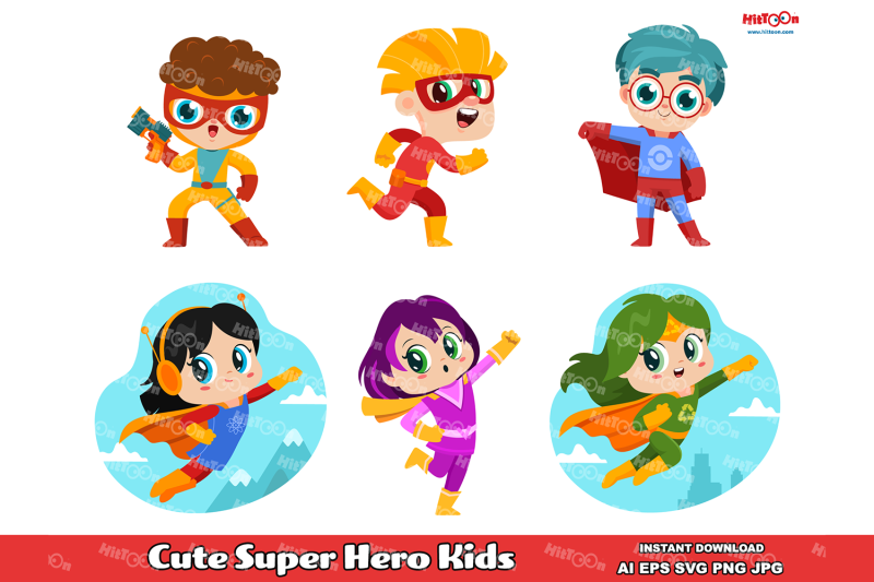 cute-super-hero-kids-clip-art-vector-illustrations