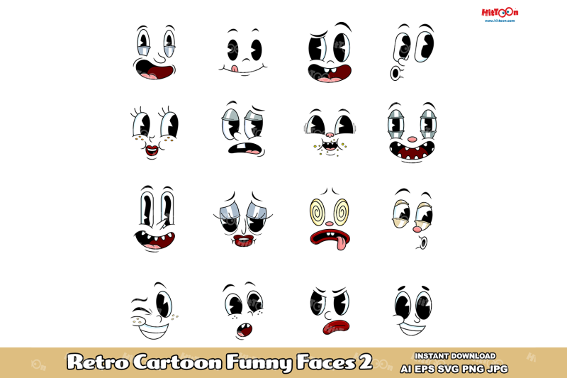 retro-cartoon-funny-faces-clip-art-vector-illustrations-bundle-2