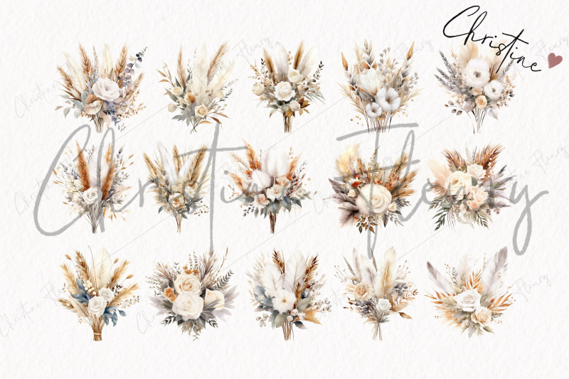 watercolor-boho-neutral-floral-clipart