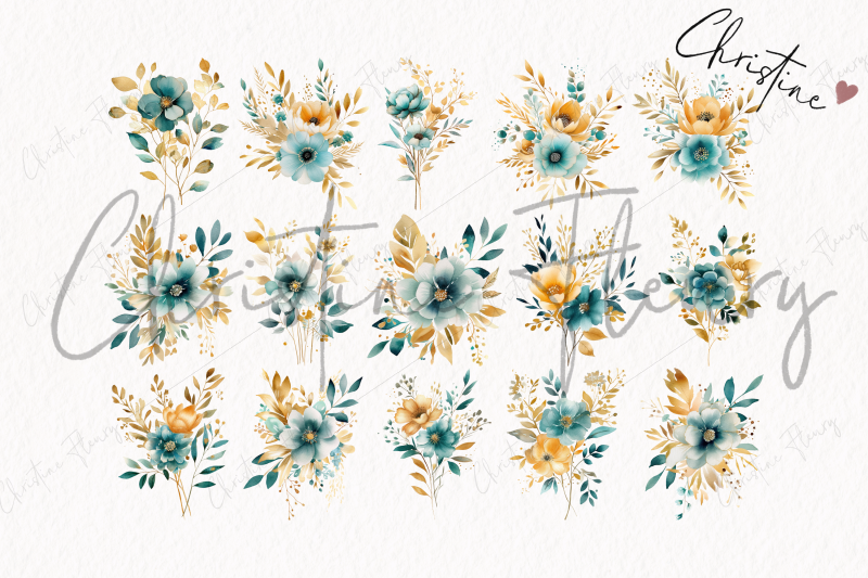 watercolor-gold-amp-teal-floral-clipart