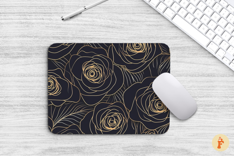 luxury-golden-line-art-roses-mouse-pad