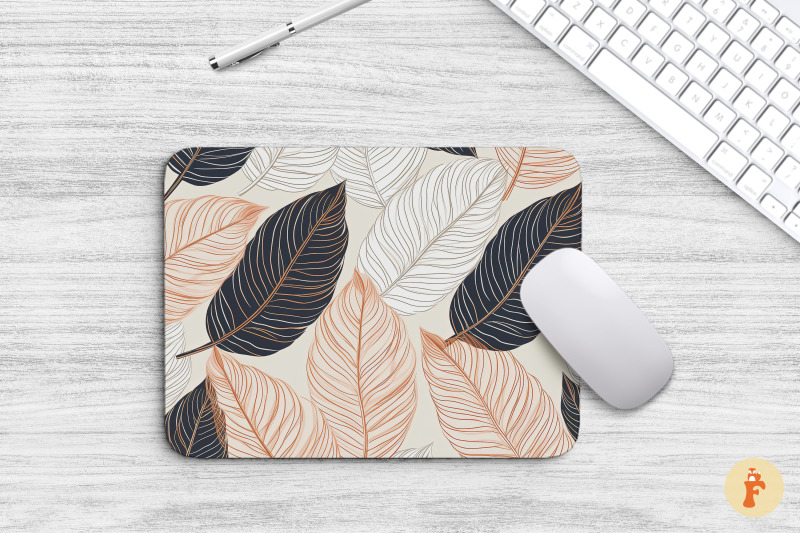 leaf-line-art-neutral-color-mouse-pad