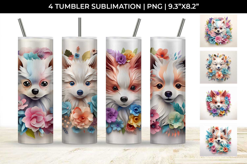 3d-floral-fantasy-pomeranian-tumbler-wrap-sublimation-png-bundle