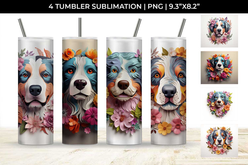 3d-floral-fantasy-bernese-mountain-tumbler-wrap-sublimation-png-bundle