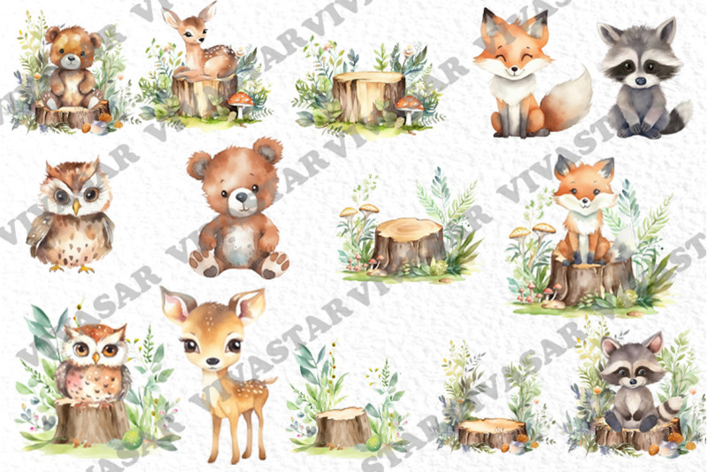 woodland-animals-watercolor-clipart-forest-animals