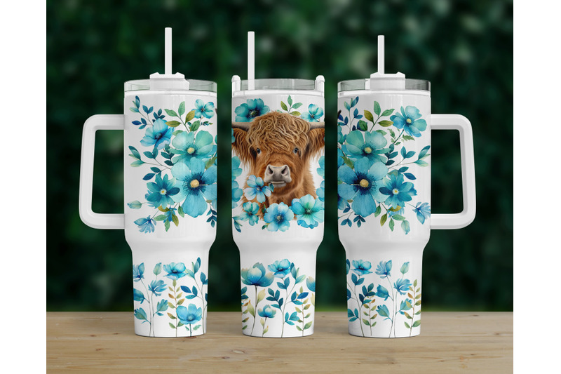 highland-cow-png-40oz-quencher-turquoise-flowers-tumbler