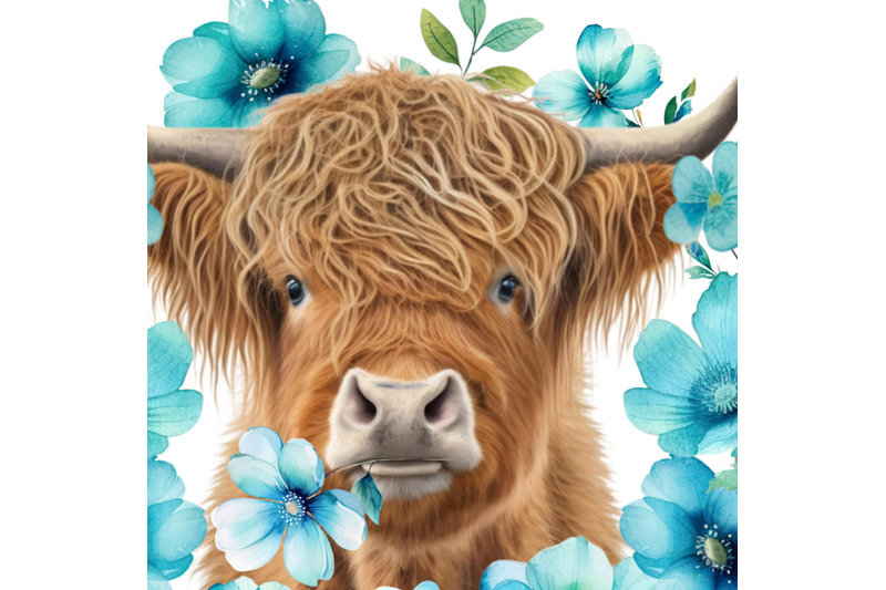 highland-cow-png-40oz-quencher-turquoise-flowers-tumbler