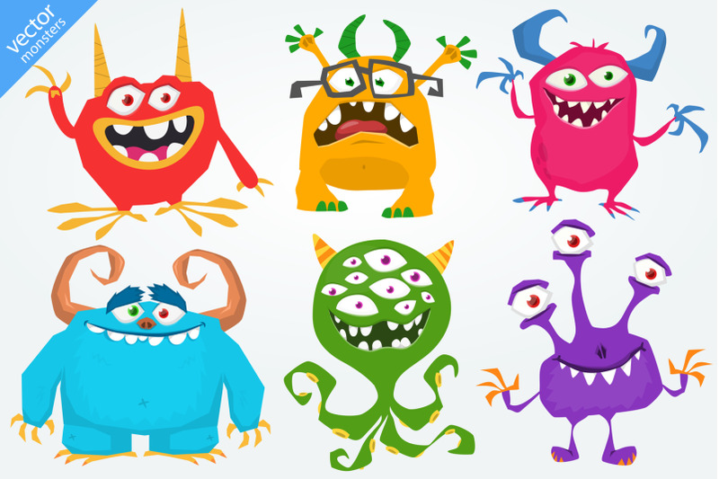 cute-halloween-cartoon-monsters-set-vector-set-isolated