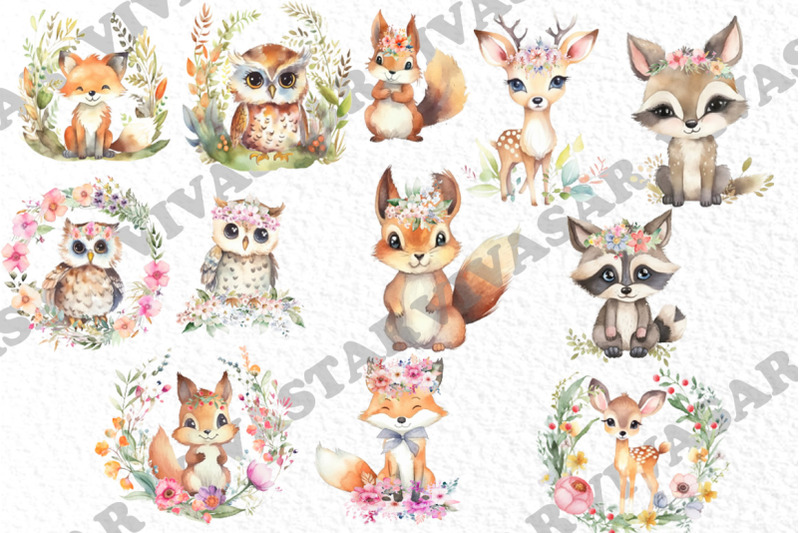 woodland-animals-watercolor-clipart