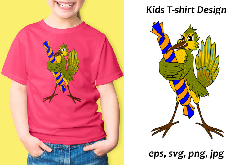 cartoon-bird-with-candy-sublimation-kids-t-shirt-design