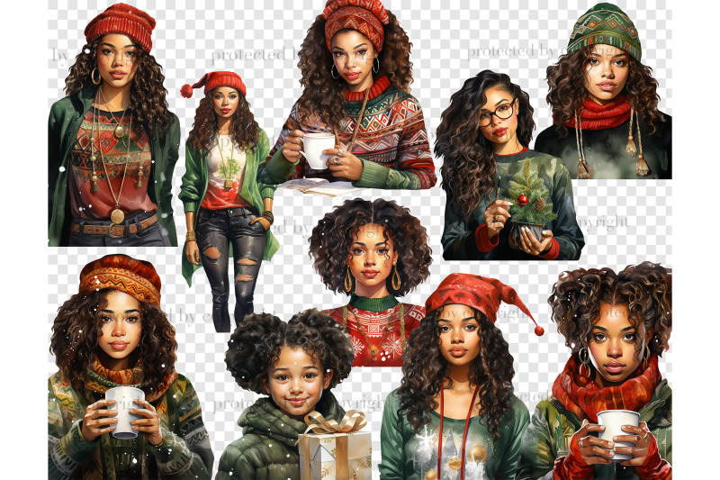 christmas-black-girl-clipart-xmas-illustrations-bundle