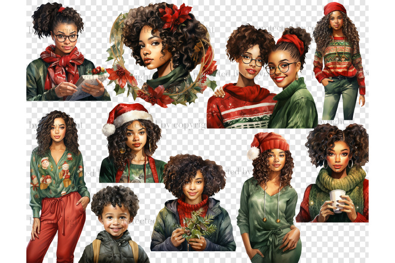 christmas-black-girl-clipart-xmas-illustrations-bundle