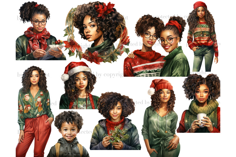 christmas-black-girl-clipart-xmas-illustrations-bundle