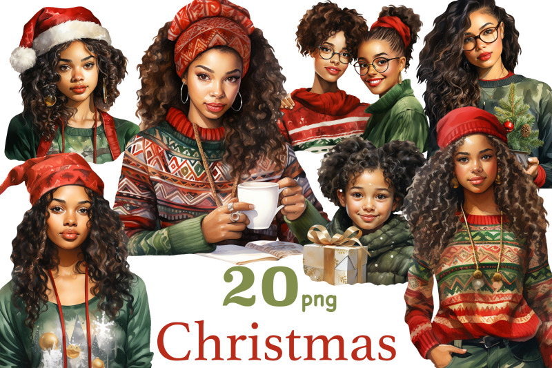 christmas-black-girl-clipart-xmas-illustrations-bundle