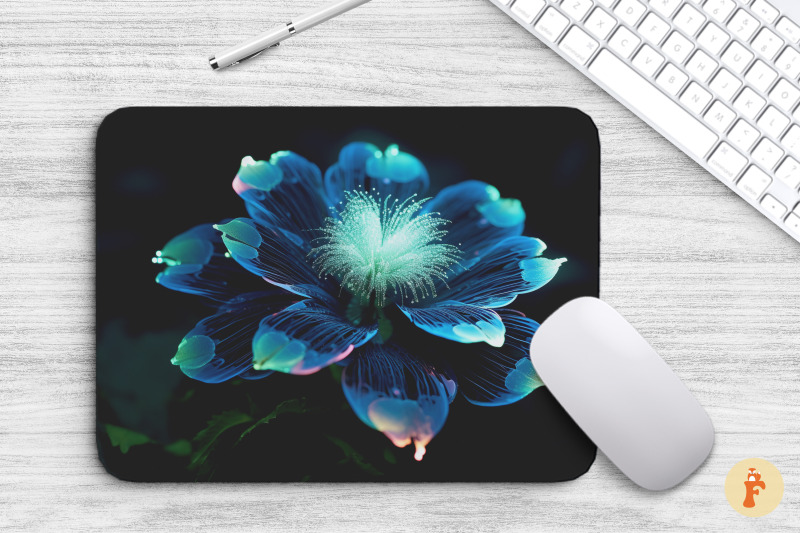 3d-bioluminescent-blue-flower-mouse-pad