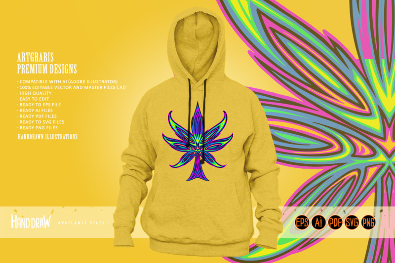 pinstriped-cannabis-sativa-leaf-tribal-ornament