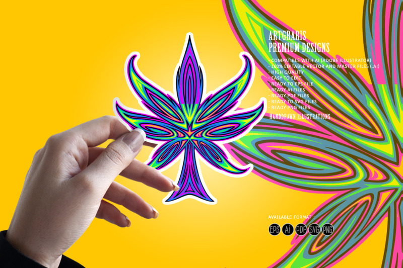 pinstriped-cannabis-sativa-leaf-tribal-ornament