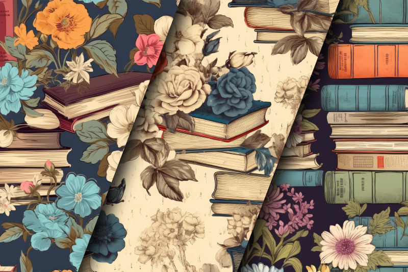 vintage-floral-books-digital-papers