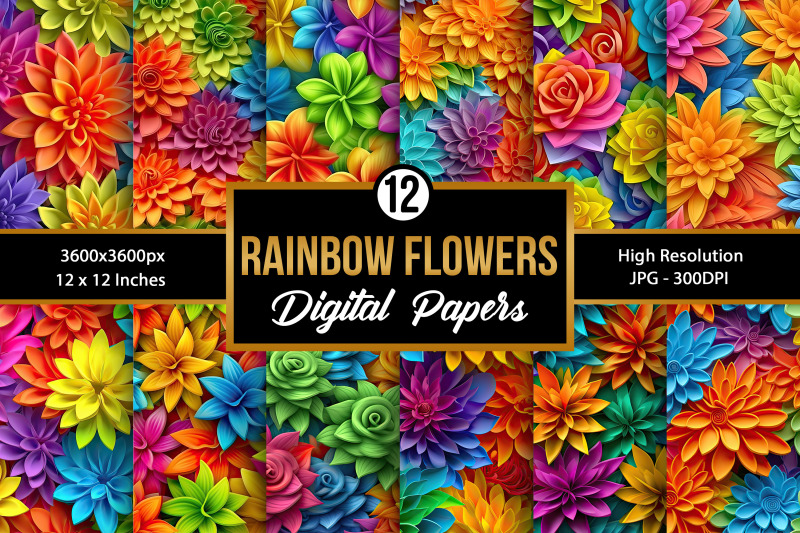 rainbow-3d-flowers-seamless-patterns-3d-floral-digital-papers