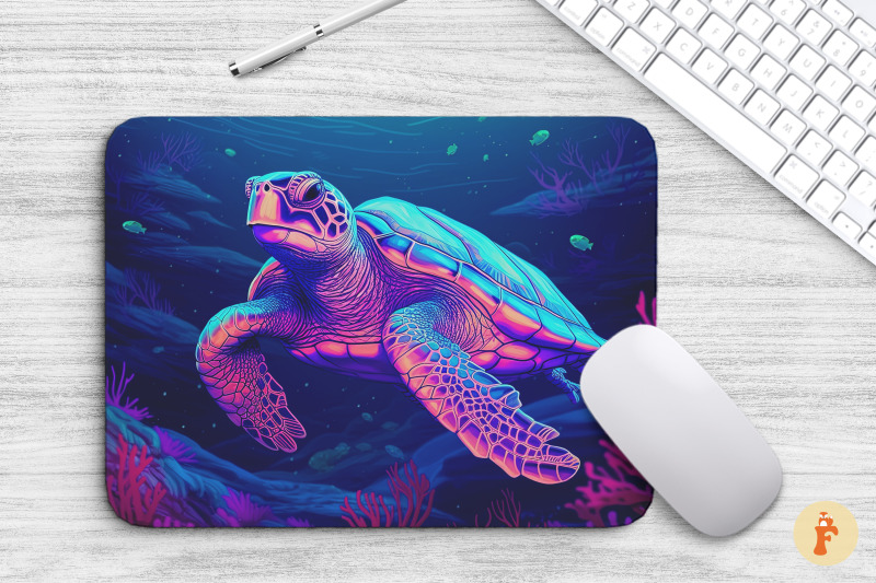 neon-blue-turtle-in-ocean-mouse-pad