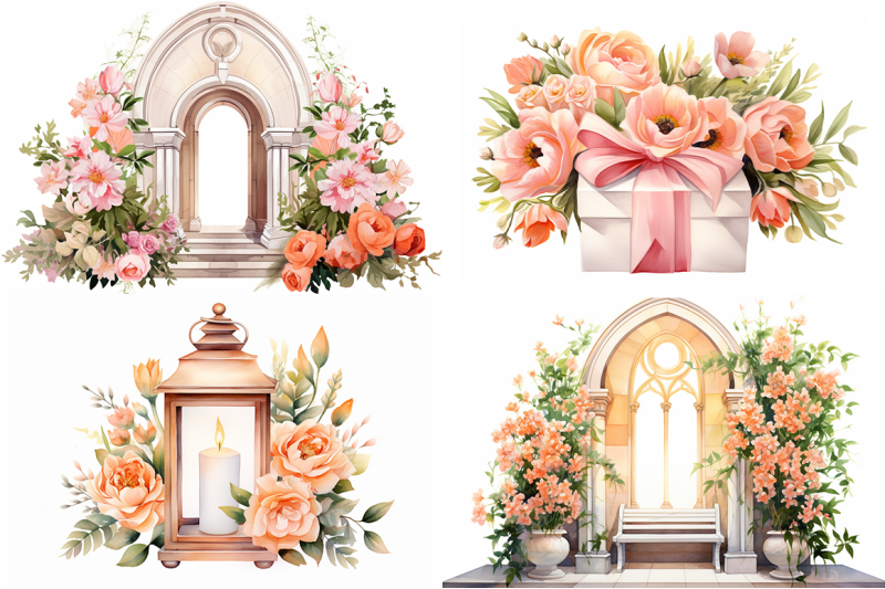 peach-wedding-watercolor-collection