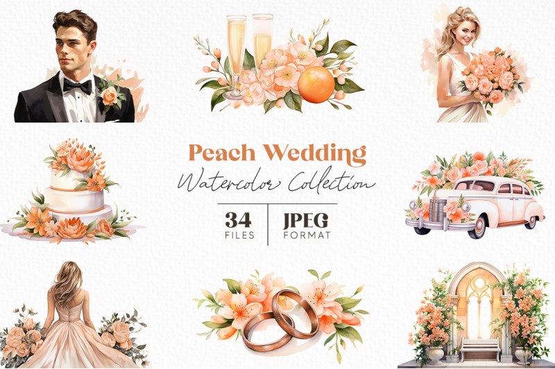 peach-wedding-watercolor-collection