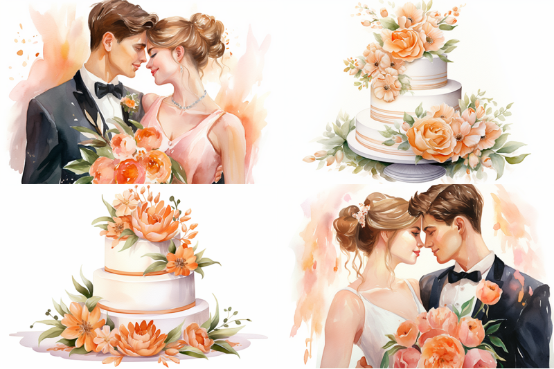 peach-wedding-watercolor-collection