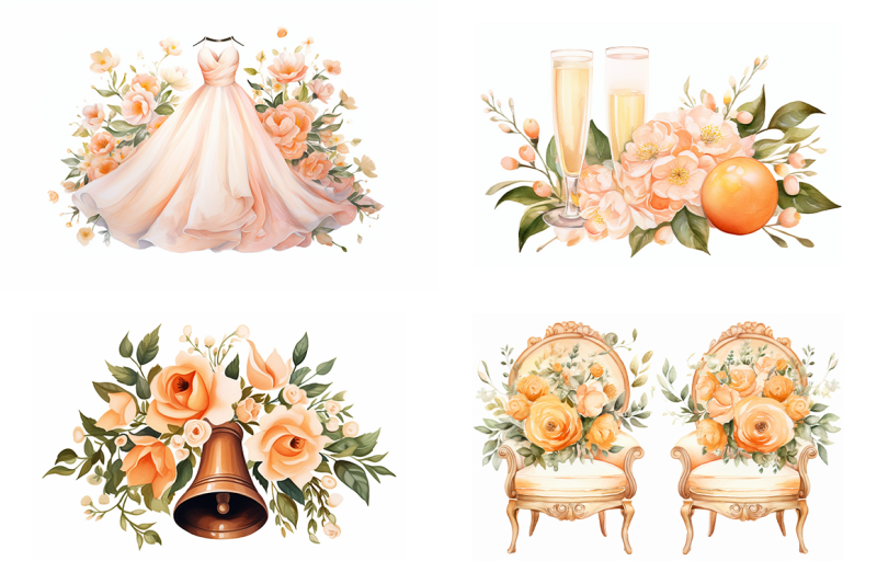 peach-wedding-watercolor-collection