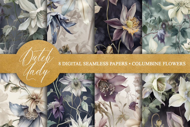 seamless-columbine-flower-patterns-set
